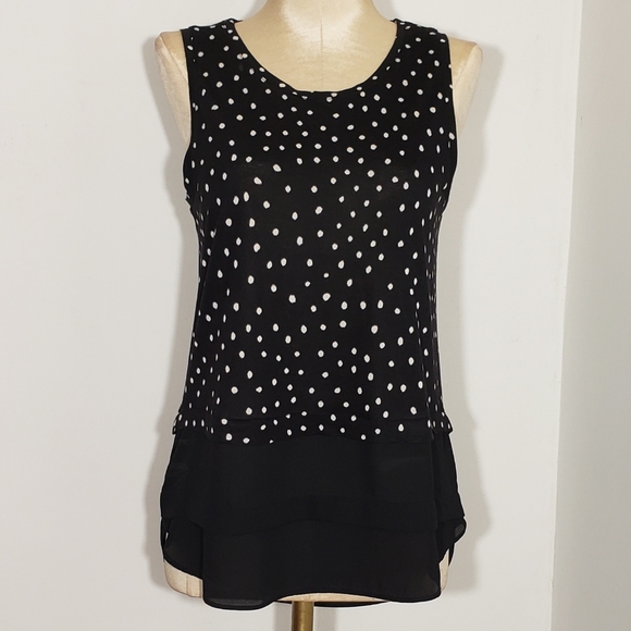 LOFT Tops - Loft black & white polka dot & black hem size xsp